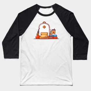 Backpack, Book, Apple And Coffee Cup Cartoon Vector Icon Illustration Baseball T-Shirt